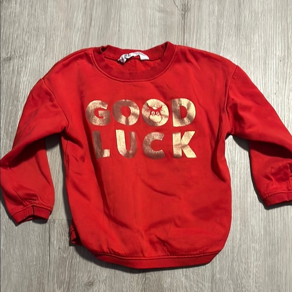4/$30 H&M Kids Red 'Good Luck' Sweatshirt 3-4 - Picture 1 of 1